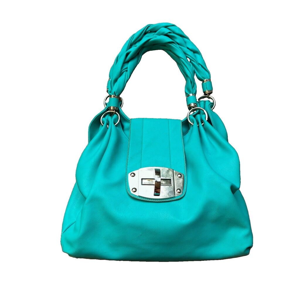 Vtg Charming Charlie Slouchy Aqua Turquoise Y2K  Shoulder Bag Purse Mermaid Blue